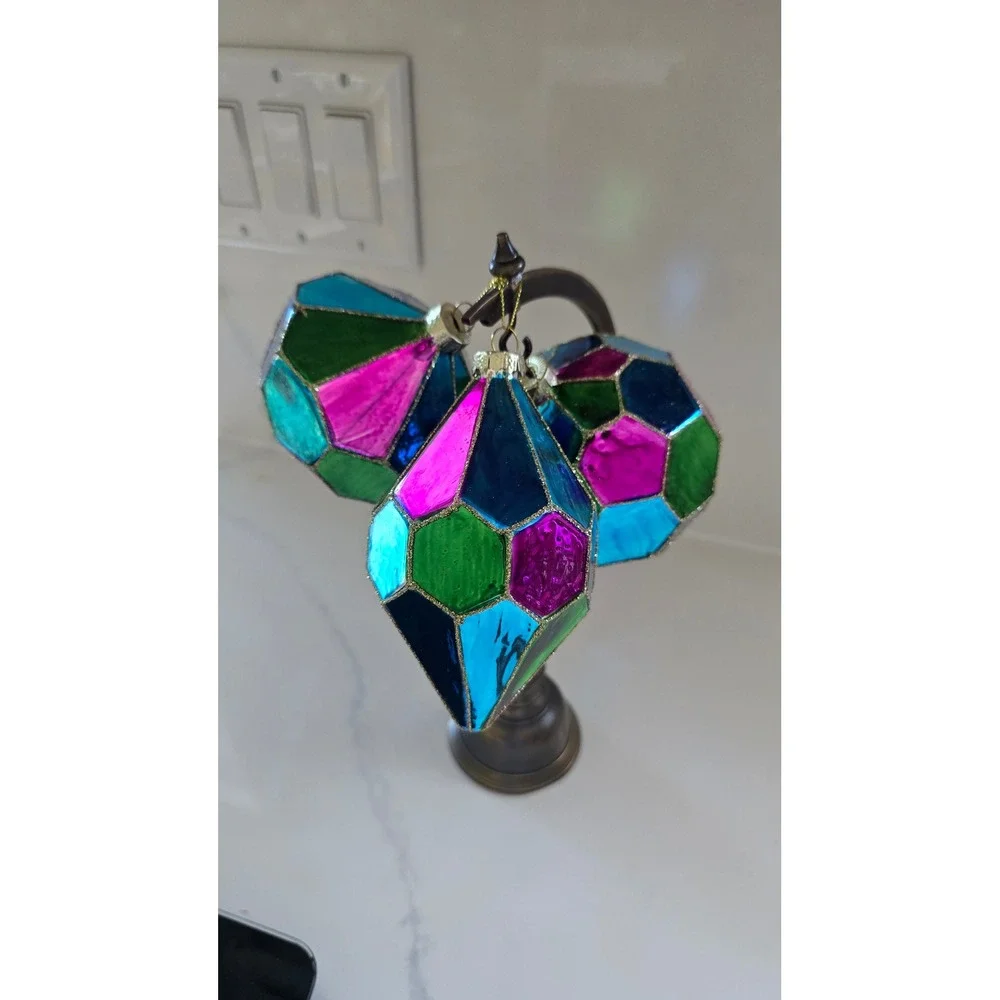 New Kurt Adler Set of 3 Stained Glass Style Geometric Christmas Ornaments
